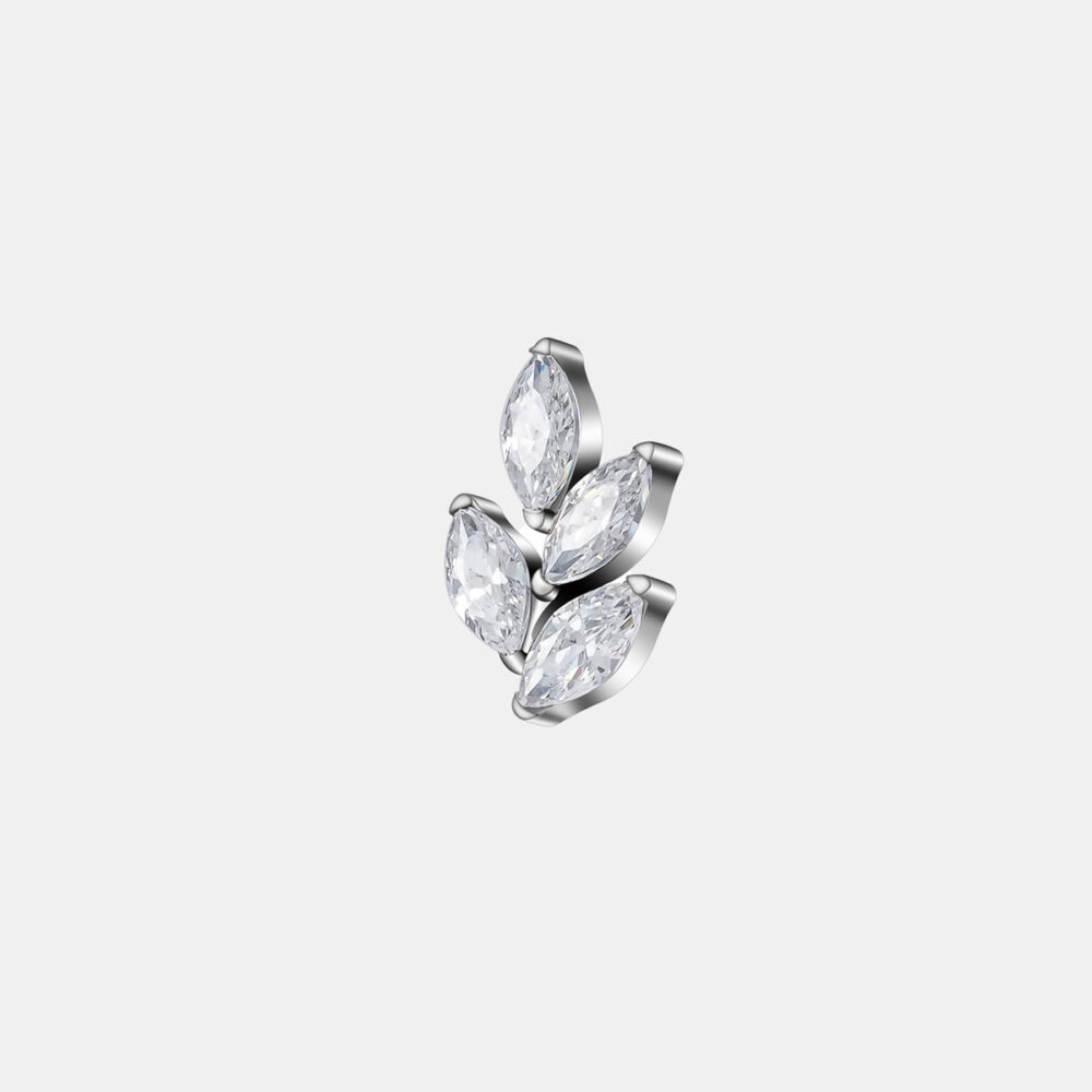 Tytanowy labret z nakrętką w kształcie gałązki z pięcioma cyrkoniami, gwint wewnętrzny, do piercingu helix, flat lub conch – Body Blink