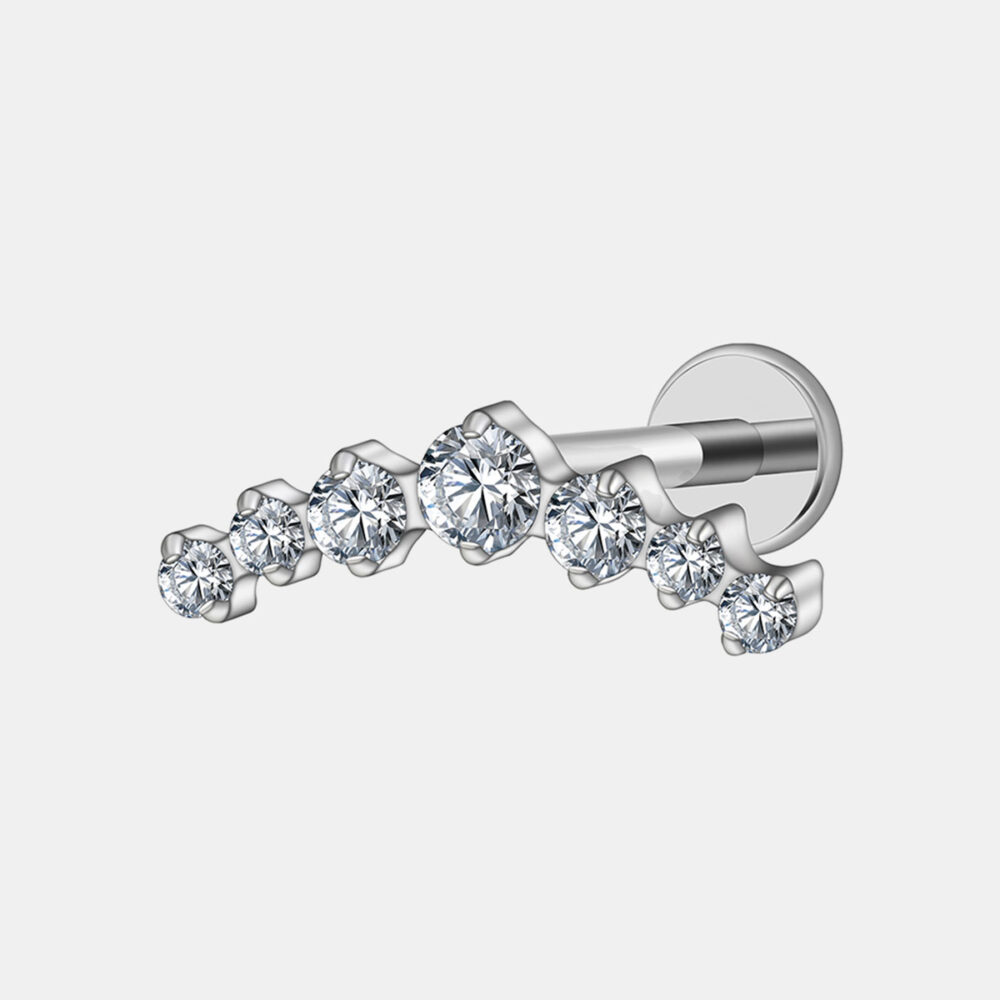Tytanowy labret z falą cyrkonii 5A – elegancki kolczyk z tytanu medycznego ASTM F136 do helix i conch
