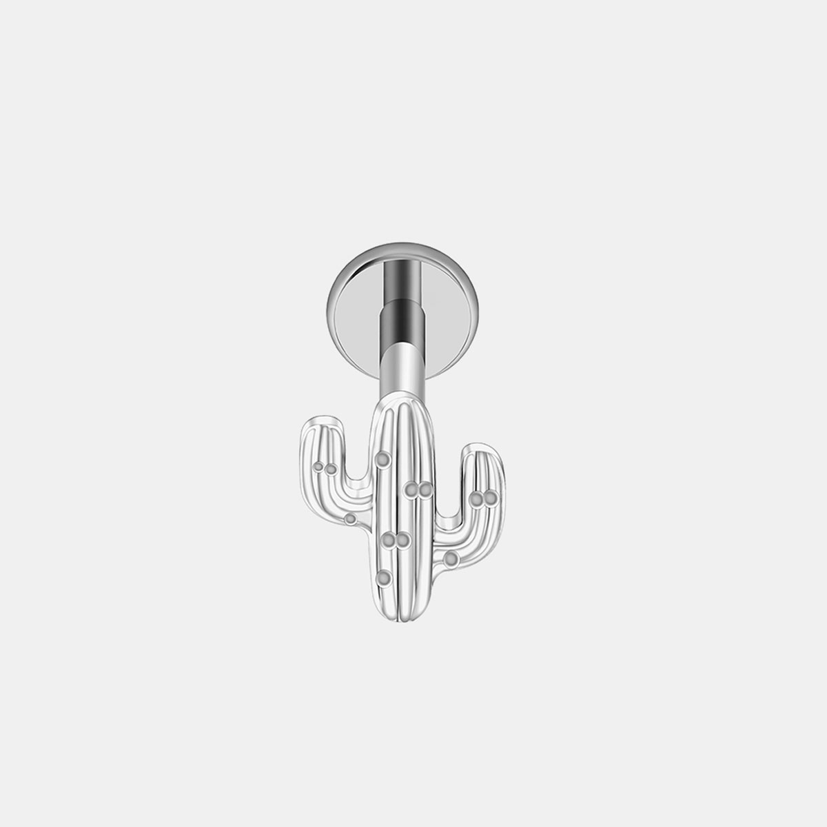 Srebrny kolczyk labret z kaktusem wykonany z tytanu ASTM F-136, idealny do piercingu ucha – Body Blink