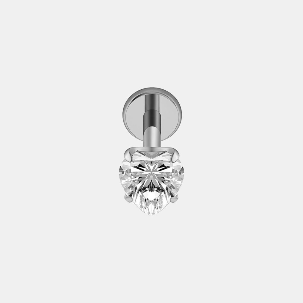 Labret z tytanu medycznego ASTM F136 z cyrkonią w kształcie serca – elegancki kolczyk z gwintem wewnętrznym