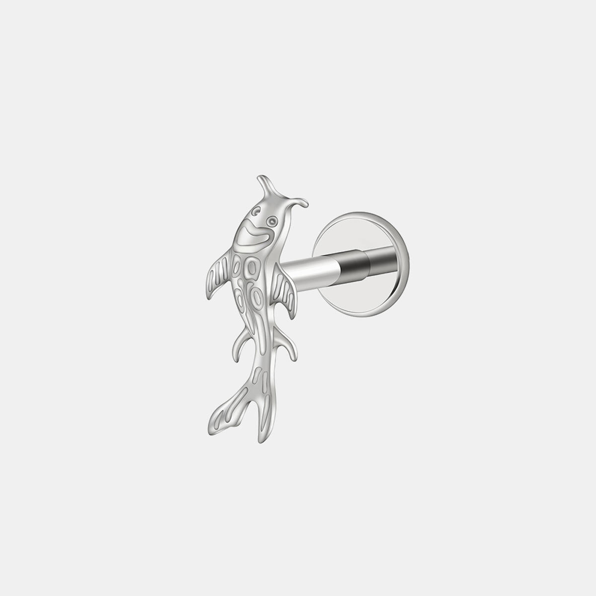 Srebrny labret z tytanu z motywem ryby koi, gwint wewnętrzny, biżuteria piercing